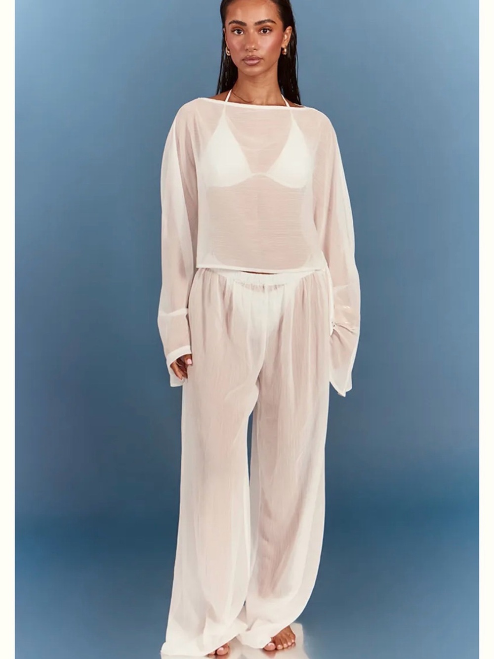 PrettyLittleThing Sheer Ivory Two-Piece Beach Coverup Set